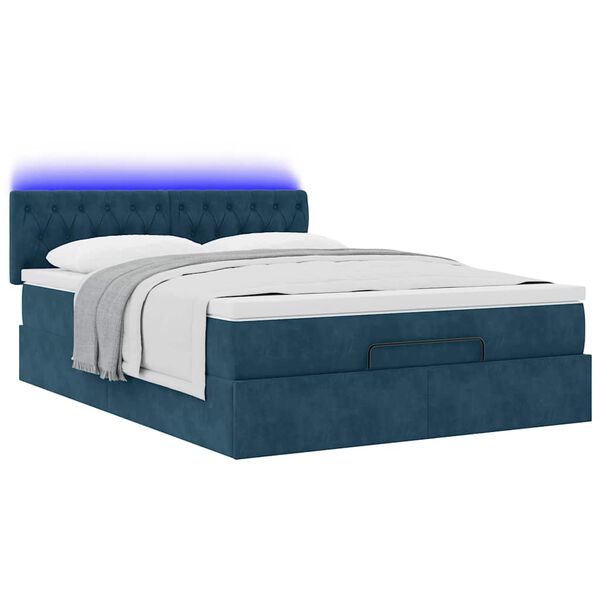 vidaXL Ottoman bed met matras en LED's 140x190cm fluweel donkerblauw