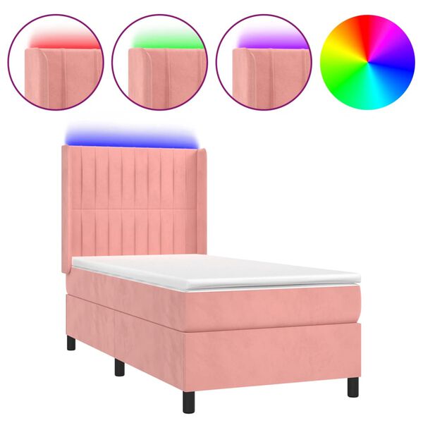 vidaXL Boxspring met matras en LED fluweel roze 90x200 cm
