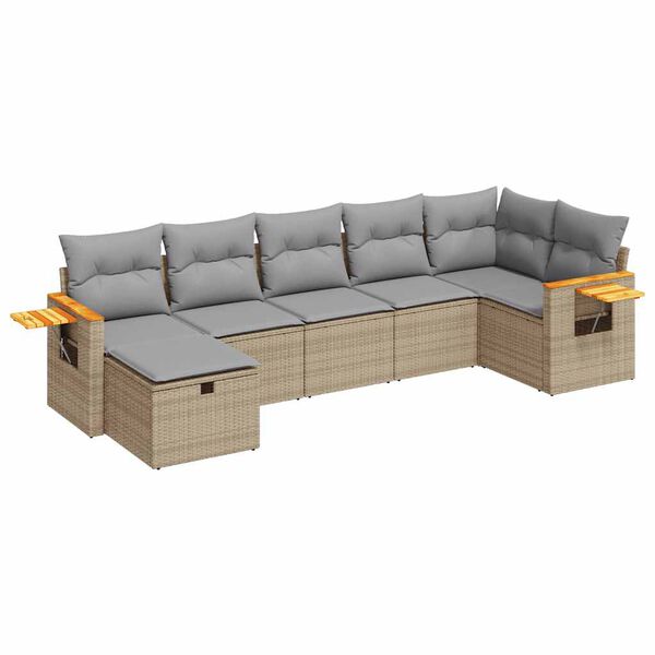 vidaXL 7-delige Loungeset met kussens poly rattan beige