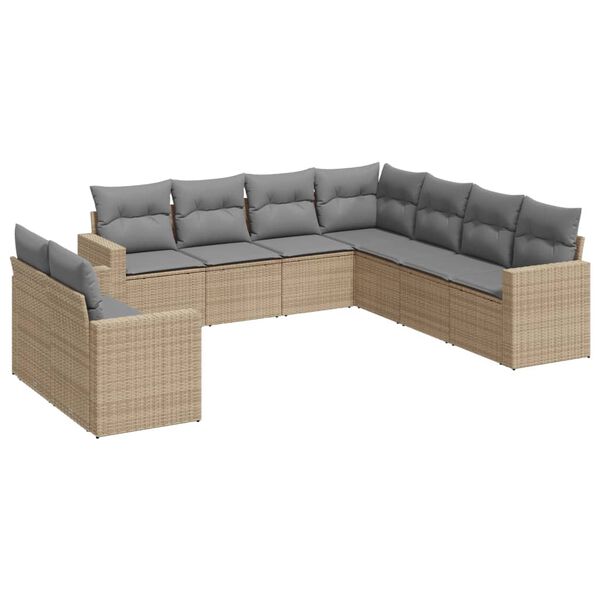 vidaXL 9-delige Loungeset met kussens poly rattan beige