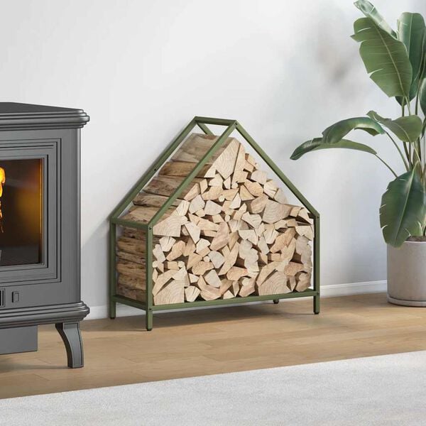 vidaXL Brandhoutrek 60x25x60 cm koudgewalst staal olijfgroen