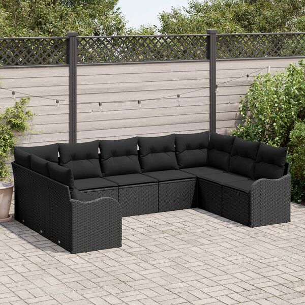 vidaXL Tuin Sofa Set met opslag 9 pcs Zwart poly rattan