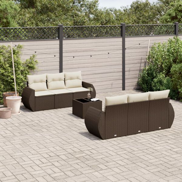 vidaXL 7-delige Loungeset met kussens poly rattan bruin