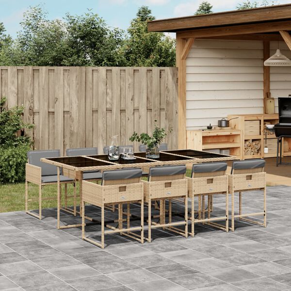 vidaXL 9-delige Tuinset met kussens poly rattan gemengd beige