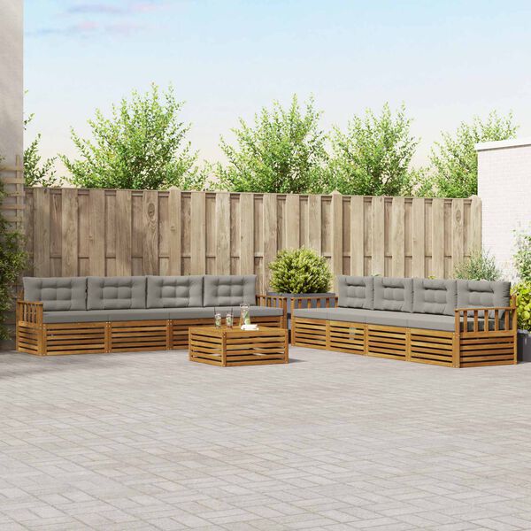 vidaXL Buiten bankenset met kussen 9 pcs Natuurlijk en Lichtgrijs