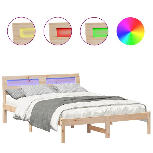 vidaXL Bedframe met hoofdeinde Bruin 135 x 190 cm Massief grenenhout