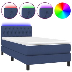 vidaXL Boxspring met matras en LED stof blauw 90x200 cm