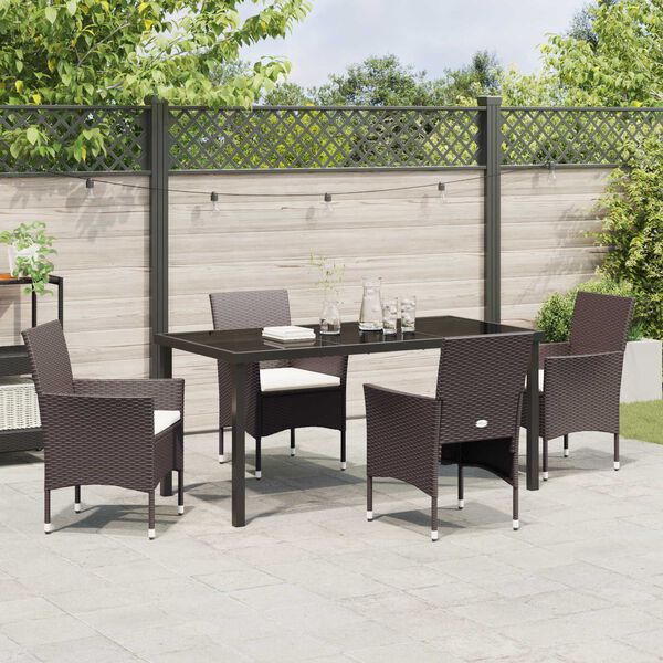 vidaXL Tuin eettafelset met kussen 5 pcs Bruin poly rattan