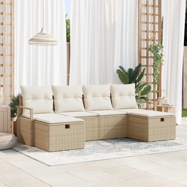 vidaXL Bankstel met kussen 5 pcs poly rattan