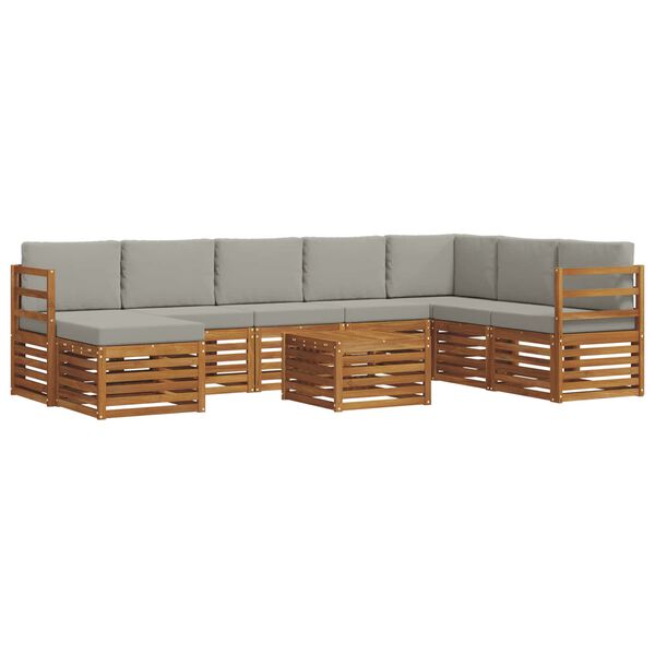 vidaXL Sofa-Sets 9 pcs Natuurlijk en Lichtgrijs Massief Acaciahout