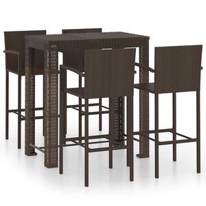 vidaXL 5-delige Tuinbarset met armleuningen poly rattan bruin