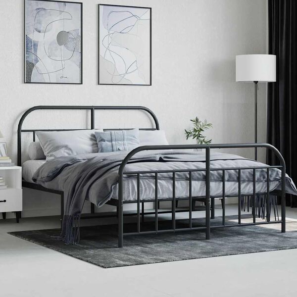 vidaXL Bedframe met hoofd- en voeteneinde metaal zwart 140x200 cm