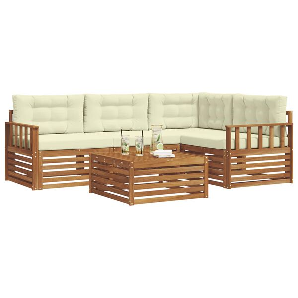 vidaXL Buiten bankenset met kussen 5 pcs Natuurlijk en Cr&egrave;me