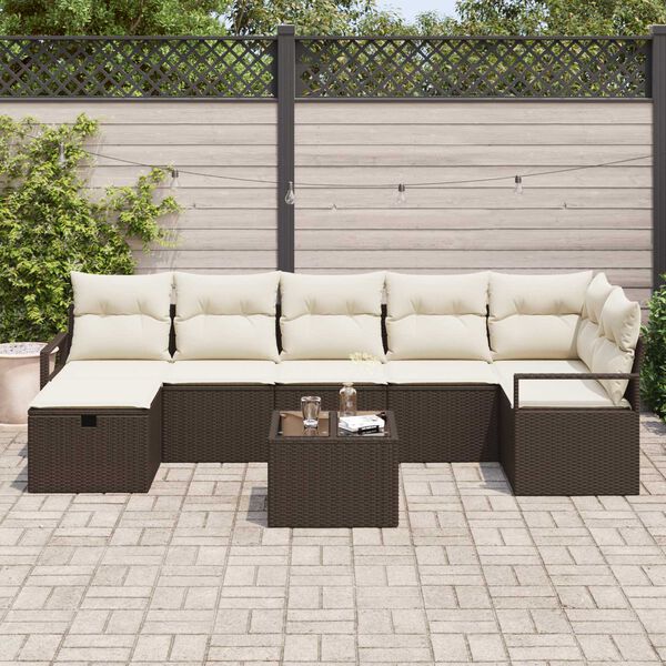vidaXL Tuin Sofa Set met kussen met opslag 8 pcs Bruin Poly riet