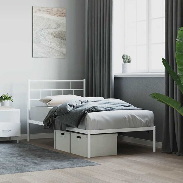 vidaXL Bedframe met hoofdbord metaal wit 107x203 cm