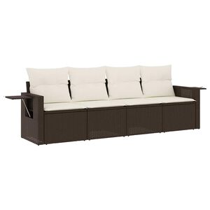 vidaXL 4-delige Loungeset met kussens poly rattan bruin
