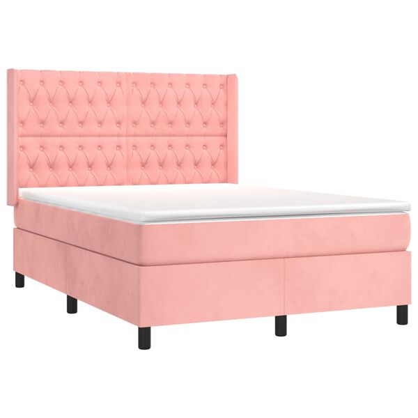 vidaXL Boxspring met matras en LED fluweel roze 140x190 cm