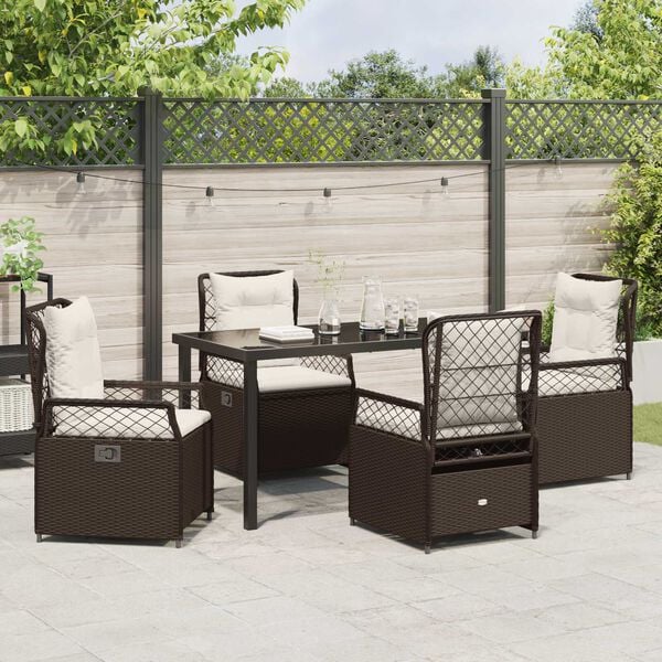 vidaXL Tuin eettafelset 5 pcs Bruin poly rattan