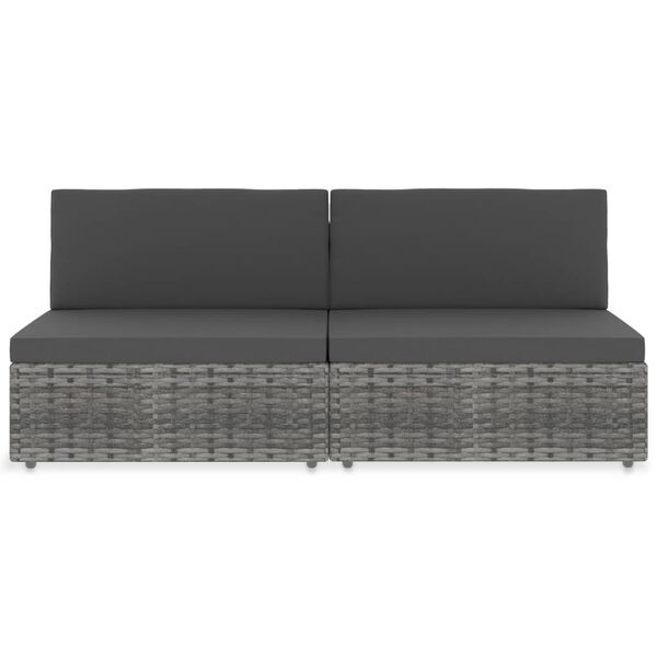vidaXL Tweezitsbank sectioneel poly rattan grijs