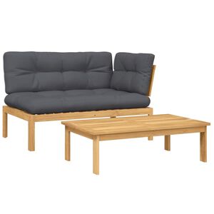 vidaXL 2-delige Loungeset pallet met kussens massief acaciahout