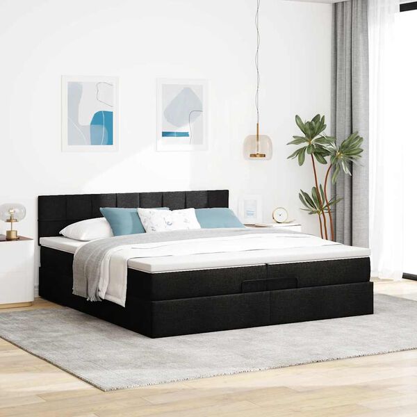 vidaXL Ottoman bed met matrassen en LED's 200x200cm stof zwart