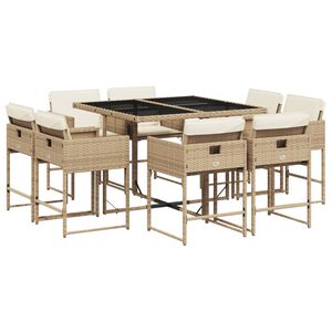 vidaXL 9-delige Tuinset met kussens poly rattan beige