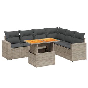 vidaXL 7-delige Loungeset met kussens poly rattan grijs