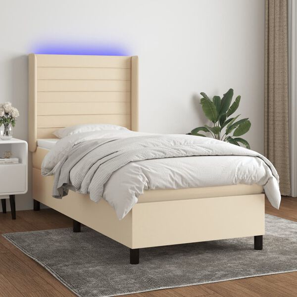 vidaXL Boxspring met matras en LED stof cr&egrave;mekleurig 100x200 cm