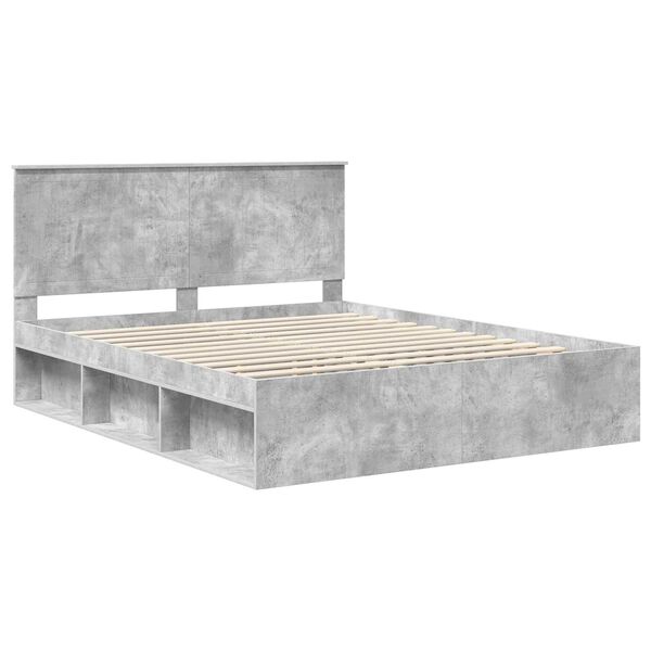 vidaXL Bedframe met hoofdeinde Beton 160 x 200 cm Massief grenenhout