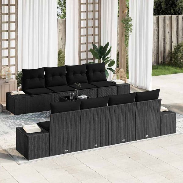 vidaXL Tuin Sofa Set met kussen 7 pcs Zwart poly rattan