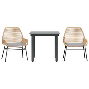vidaXL 3-delige Tuinset met kussens poly rattan glas bruin
