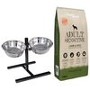 vidaXL Voerstand en kom met hondenvoer Zilver en Zwart 57,5 x 26 cm