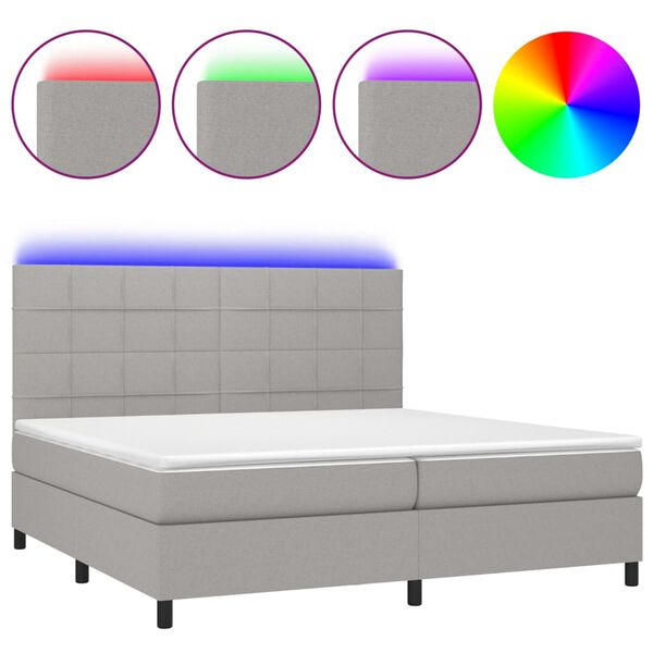 vidaXL Boxspring met matras en LED stof lichtgrijs 200x200 cm