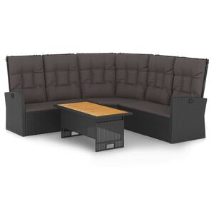 vidaXL 2-delige Loungeset met kussens poly rattan zwart