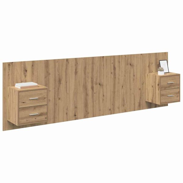 vidaXL Hoofdbord Met Kast met lade 3 pcs Artisan Eiken Bewerkt hout