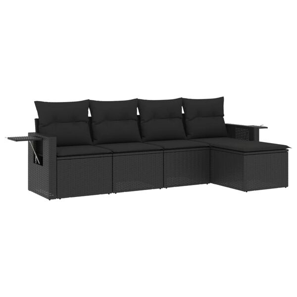 vidaXL 5-delige Loungeset met kussens poly rattan zwart