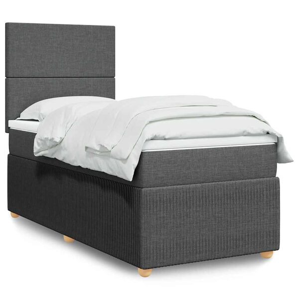 vidaXL Boxspring met matras stof donkergrijs 90x190 cm