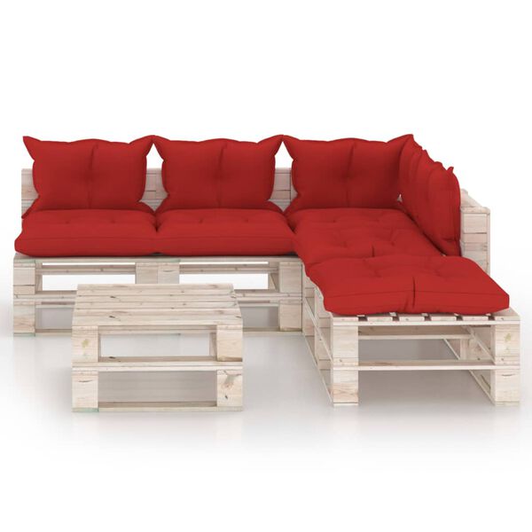 vidaXL 6-delige Loungeset met kussens pallet grenenhout