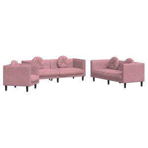 vidaXL 3-delige Loungeset met kussens fluweel roze