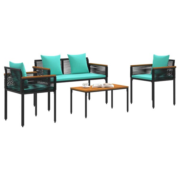 vidaXL Buitenmeubelset met kussen 4 pcs Zwart en Turquoise PE Rattan