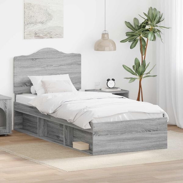 vidaXL Bedframe Grijs Sonoma 100 x 200 cm Massief grenenhout