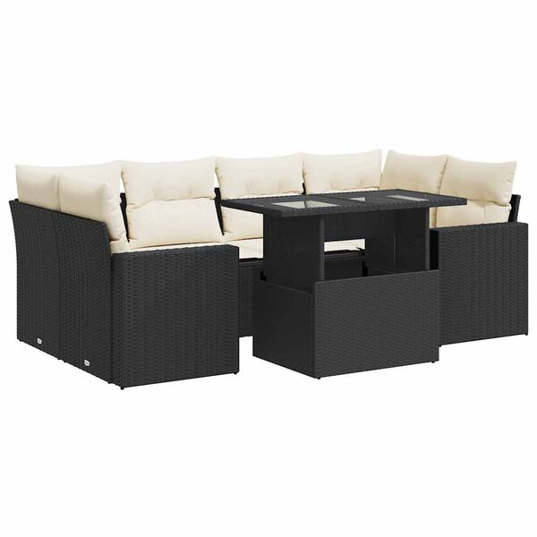 vidaXL 7-delige Loungeset met kussens poly rattan zwart