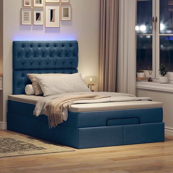 vidaXL Ottoman bed met matras en LED's 120x190 cm stof blauw