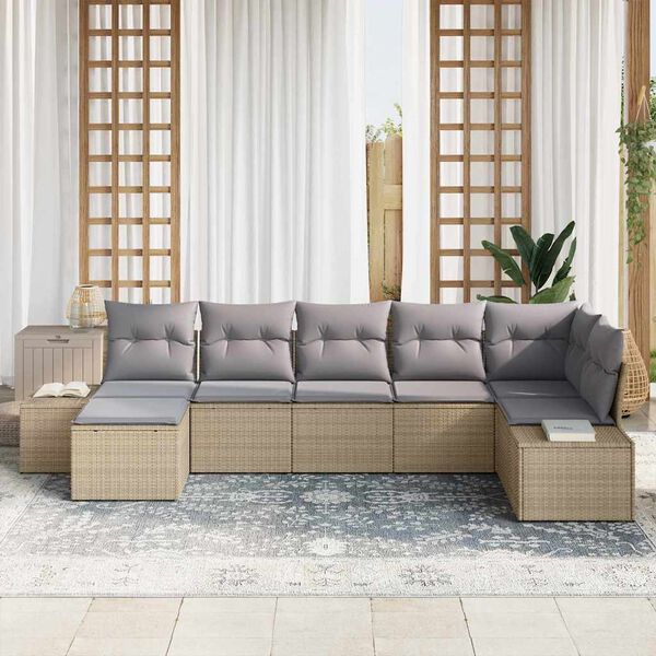vidaXL Tuin Sofa Set met kussen met opslag 7 pcs Beige poly rattan