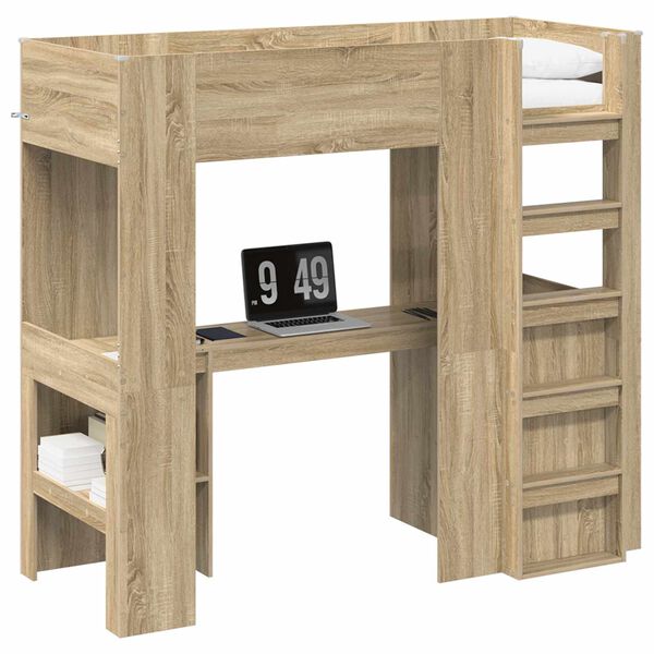 vidaXL Loft Bedframe met Bureau Sonoma Eiken 75 x 190 cm Bewerkt hout
