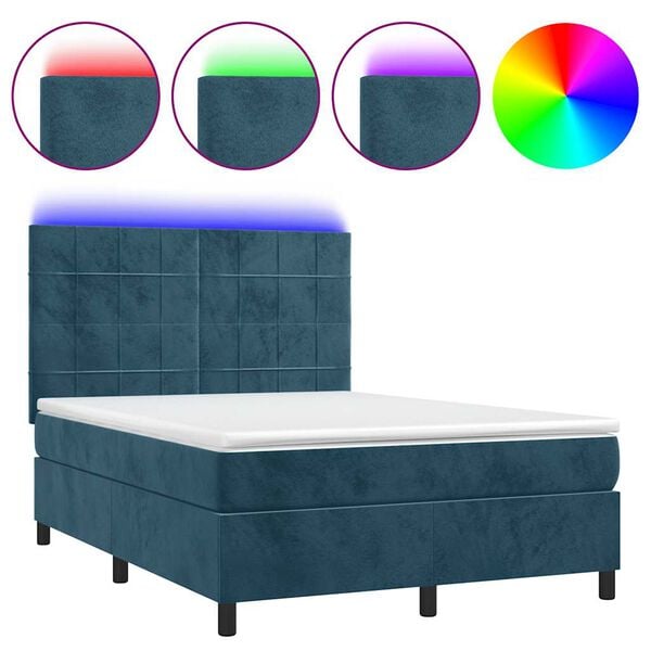 vidaXL Boxspring met matras en LED fluweel donkerblauw 140x200 cm