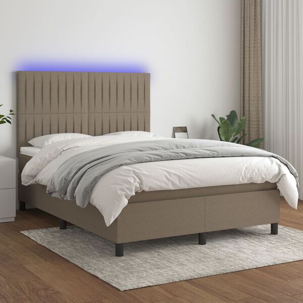vidaXL Boxspring met matras en LED stof taupe 140x190 cm