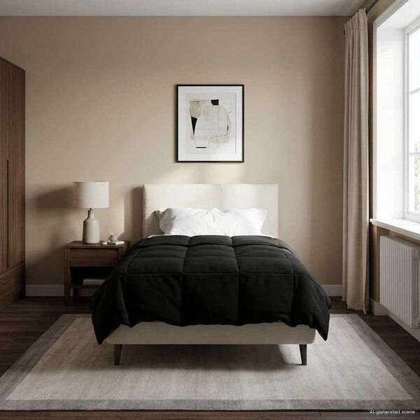 vidaXL Winter Dekbed Gekwilt Zwart 155 x 220 cm Microfiber