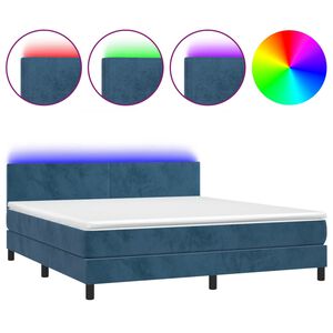 vidaXL Boxspring met matras en LED fluweel donkerblauw 160x200 cm