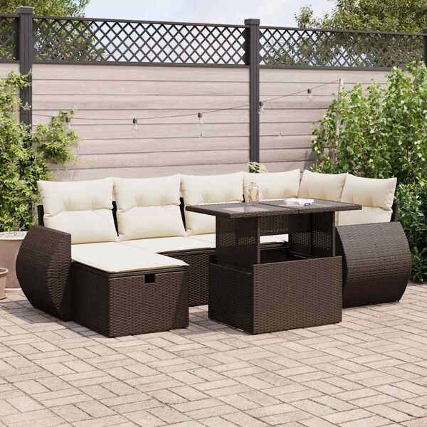 vidaXL 7-delige Loungeset met kussens poly rattan bruin